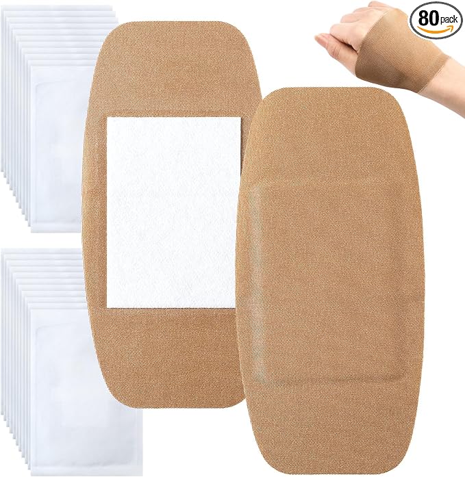 Geiserailie 80 Pcs Extra Large Flexible Adhesive Bandages 6"x3" Fabric Bandages with Non-Stick Pad Latex Free Painless Removal for Wound Care and First Aid