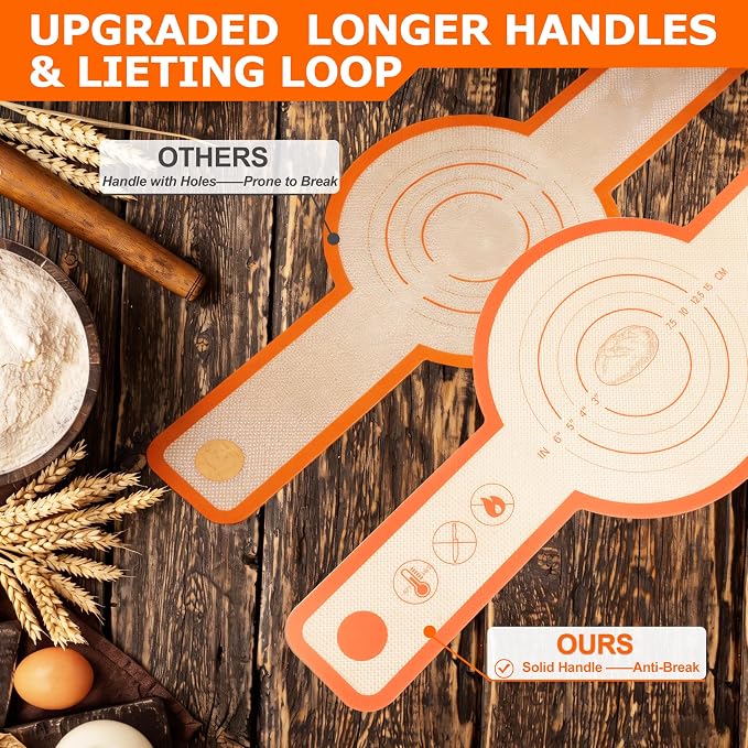 Silicone Bread Sling Mat for Dutch Oven, 2 PCS Non-Stick & Reusable Bread Baking Supplies with Long Handles, Easily Transfer Sourdough & Baking, Dishwasher Safe (Round, Yellow)