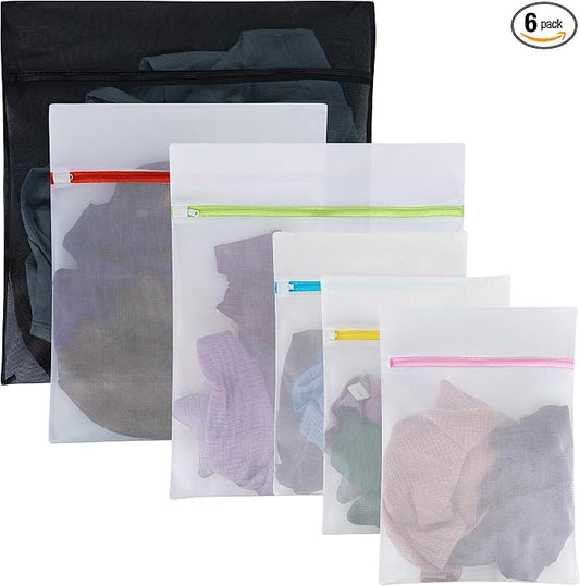 Handy Laundry Zippered Mesh Laundry Bags 6-Pack, Various Sizes, Delicates | 6-Pack Zippered Mesh Laundry Bags, Various Sizes, Breathable, Color Coded, Secure Zipper for Delicates Lingerie