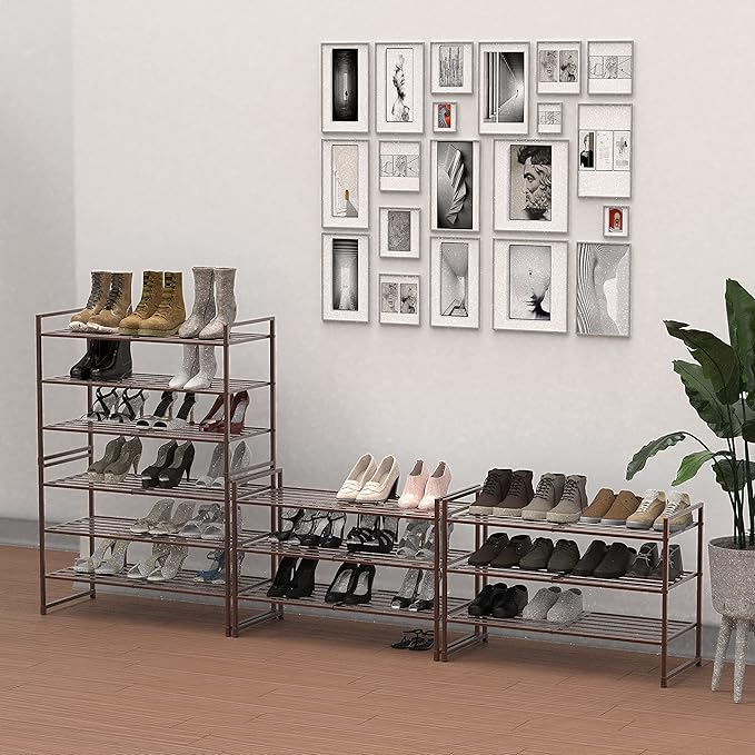 Simple Houseware 3-Tier Stackable Metal Panel Shoe Rack, Bronze | 9 Pairs of Shoes Storage Organizer for Closet, Entryway, Garage & Corridor
