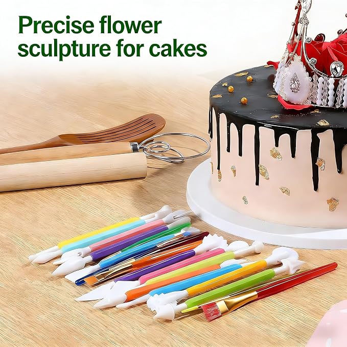 9-Piece Fondant Sculpting Tool Set - Plastic Cake Decorating Pens for Flower Modeling & Baking