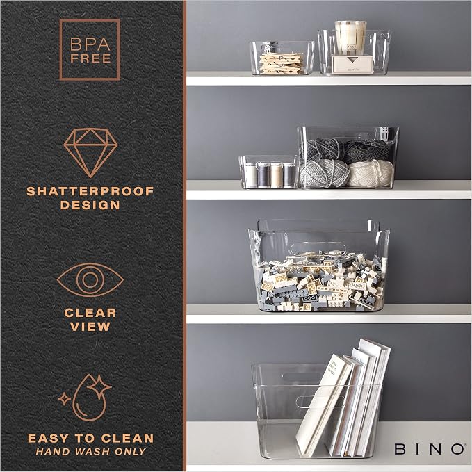BINO | Plastic Storage Bins, Large - 2 Pack, Clear | THE SOHO COLLECTION | Pantry Organizers and Storage Containers | Fridge Organizer Bins | Kitchen Cabinet Organizer | Medicine Cabinet Bin