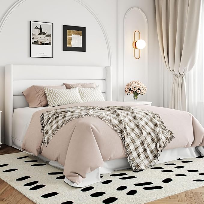 Allewie Full Size Lift Up Hydraulic Storage Bed Frame White | Modern Wingback Headboard, Hydraulic Support Storage, No Box Spring Needed