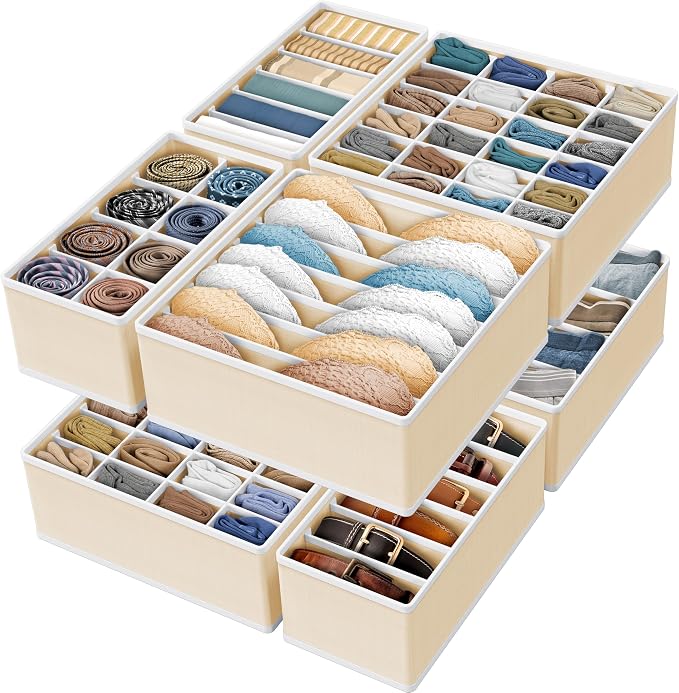 Simple Houseware Closet Underwear Organizer Drawer Divider Assorted 7 pcs | Beige