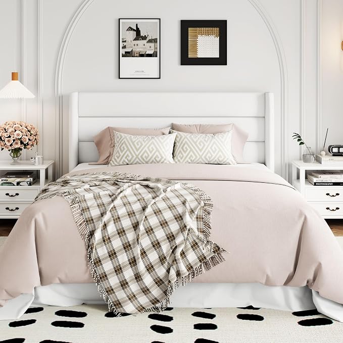 Allewie Full Size Lift Up Hydraulic Storage Bed Frame White | Modern Wingback Headboard, Hydraulic Support Storage, No Box Spring Needed