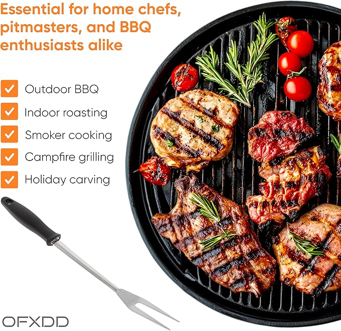 Large Stainless Steel Meat Turning Fork Cooking for Grilling - Long Handled Carving Forks for Bbq