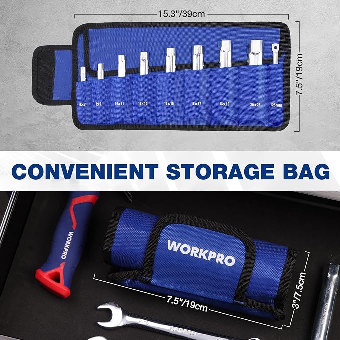 WORKPRO 9-Piece Shower Valve Socket Wrench Set with Bar Handle | Dual-Ended Socket Wrench for Bathroom Removal of Tub and Shower Valves, Home Plumbing Repairs, Double-Ended, Storage Bag