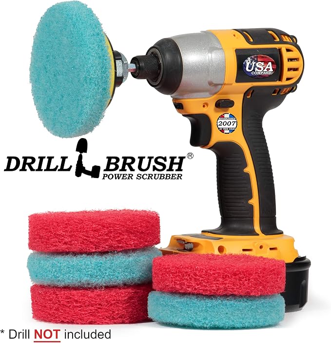 Bathroom Accessories - Cleaning Supplies - Bath Mat - Shower Door Cleaner | Drill Brush - Scrub Pads - Spin Scrubber Pad Kit - Hard Water Stain Remover - Shower Cleaner - Tub Cleaner - Glass Cleaner