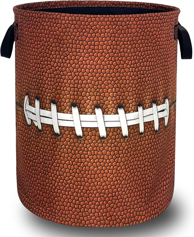 Funny Football Laundry Basket Oxford Cloth Ball Texture Laundry Hamper With Handle Foldable Portable Clothes Storage Basket Football Laundry Bag 18.9"x16.5" For Laundry Room/Bedroom/Bathrooms