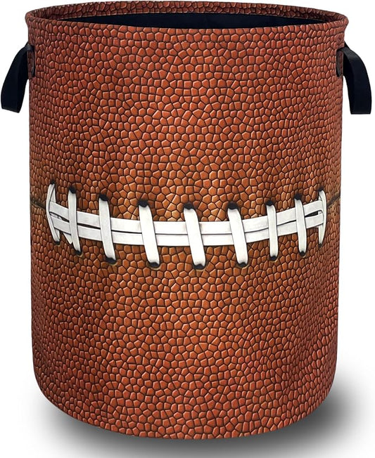 Funny Football Laundry Basket Oxford Cloth Ball Texture Laundry Hamper With Handle Foldable Portable Clothes Storage Basket Football Laundry Bag 18.9"x16.5" For Laundry Room/Bedroom/Bathrooms