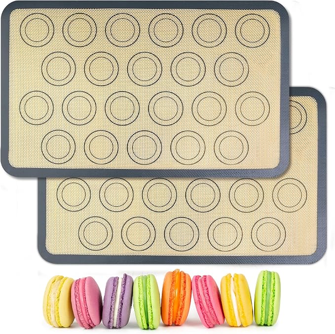 HOOMIL Macaron Silicone Baking Mats, 15"x10", Non-Stick, Reusable, Food Safe, Jelly Roll Sheet Size Silicone Mat, Pack of 2