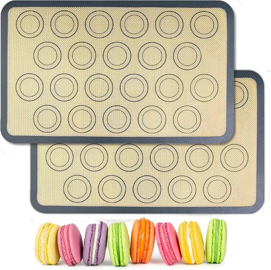 HOOMIL Macaron Silicone Baking Mats, 15"x10", Non-Stick, Reusable, Food Safe, Jelly Roll Sheet Size Silicone Mat, Pack of 2