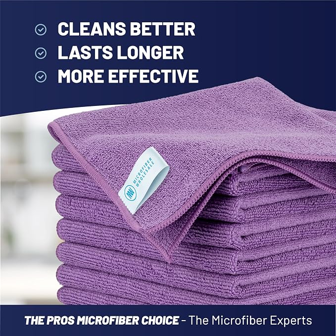 MW Pro Microfiber Cleaning Cloth | Purple | 12 Pack | 16” x 16” | All Purpose Microfiber Towels - Clean, Dust, Polish, Scrub, Absorbent