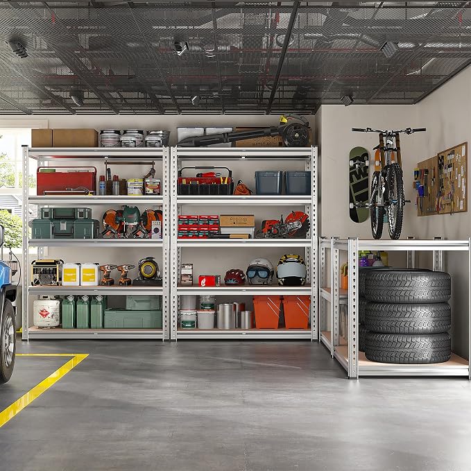 REIBII 2020LBS Garage Shelving Heavy Duty Metal Shelving 5 Tier Storage Shelves, Garage Shelves for Basement, Warehouse, Pantry, Closet, Kitchen, 72" H x 36" W x 16" D, Galvanized, 4 Pack