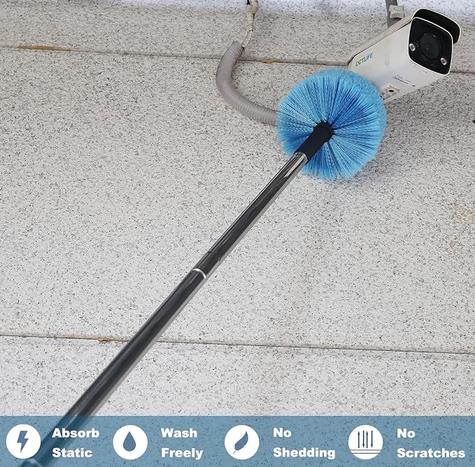 2 Pack Cobweb Duster Head Brush-Twist-On Spider Web Brush for Outdoor & Indoor Web Cleaning // Fits Standard Acme Threaded Poles // Cobweb Duster Brush Head Only-Blue