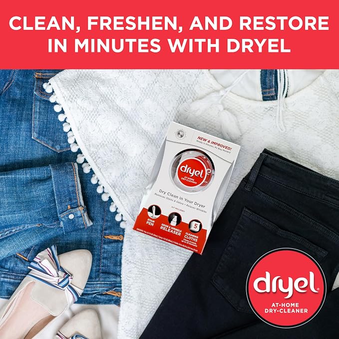 Dryel At-Home Dry Cleaner, Stain & Wrinkle Remover for Delicates, 8 Loads | Cleans, deodorizes, refreshes, removes stains & helps smooth wrinkles on dry-clean & delicate clothes; includes pen & spray