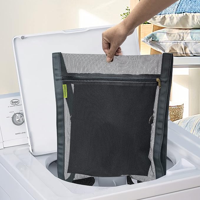 Sneaker Wash & Dry Net Bag for Dryer, 15.7x13.8 Inch Large HoneyComber Mesh Bags with Zipper and Strap for Shoes, Clothing, Laundry Reused Bag Tool (2Pcs Grey)