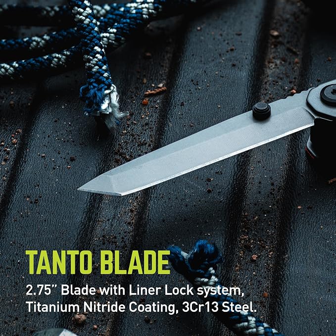 TRUE Titanium Block Multitool, 5-in-1 Compact Pocket EDC Multitool | 5-in-1 Everyday Carry Multitool with a Locking Driver, Folding Tanto Blade, Bottle Opener, Flat Edge Scraper & Pocket Clip