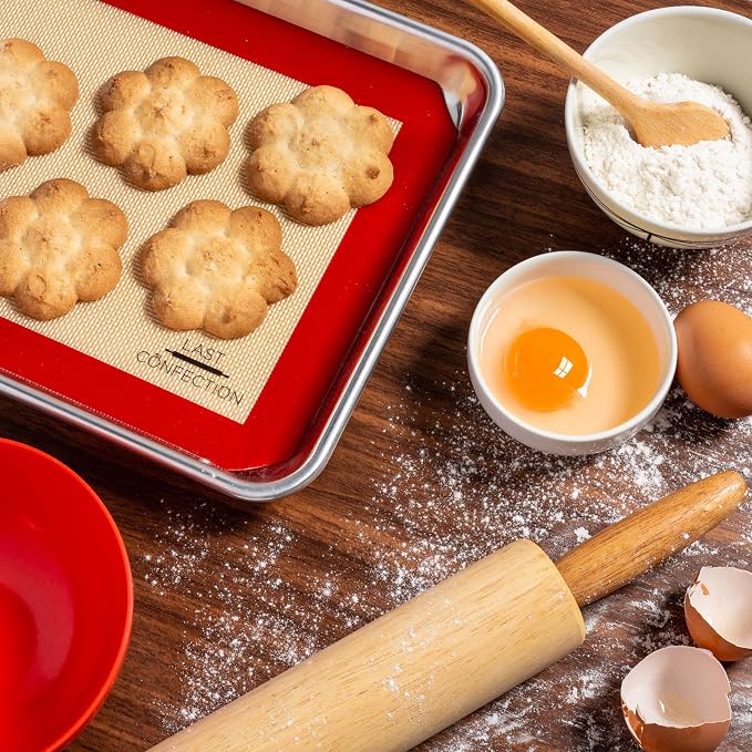 Last Confection Silicone Baking Mat - Set of 2 Non-Stick Quarter Sheet (8-1/2" x 11-1/2") Professional Food Safe Tray Pan Liners