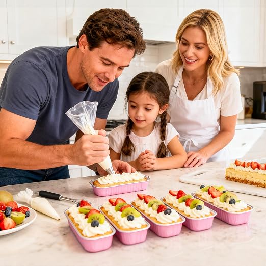 NPLUX Mini Cake Pans with Lids and Spoons, 50 Pack Pink Mini Loaf Pans with Lids, Mini Cake Containers for Baking, Mini Cheesecake and Party Desserts, Graduation Gifts Party Favors