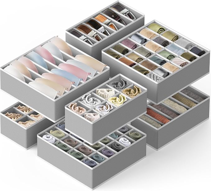 Simple Houseware Closet Underwear Organizer Drawer Divider Assorted 7 pcs | Gray