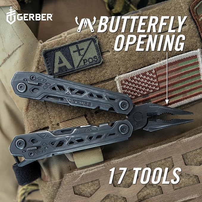 Gerber Truss 17-in-1 EDC Multitool Pliers, Pocket Knife with Sheath, Black | Compact EDC multitool, needle nose pliers, pocket knife, 17 tools, gifts for men, includes standard sheath