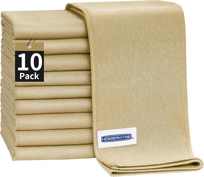 Microfiber Cleaning Cloth - 10 Pack Glasses Cleaning Cloth, 16" x 14" Window Cleaning Rags, Streak Free Lint Free Polishing Cloths Wipes for Eye Glass, Stainless Steel, Windshield, Beige