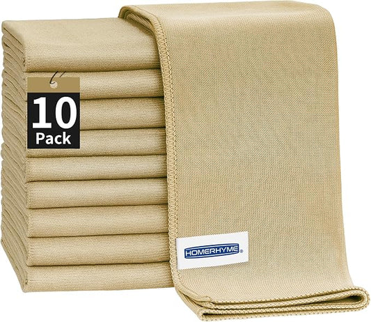 Microfiber Cleaning Cloth - 10 Pack Glasses Cleaning Cloth, 16" x 14" Window Cleaning Rags, Streak Free Lint Free Polishing Cloths Wipes for Eye Glass, Stainless Steel, Windshield, Beige