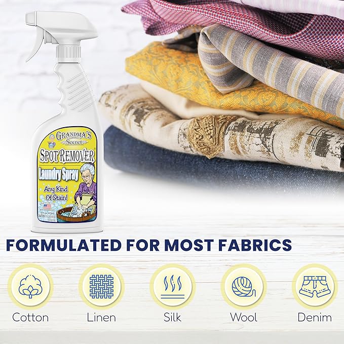 Grandma's Secret Laundry Spray - Chlorine, Bleach and Toxin-Free Fabric Stain Remover for Clothes - Removes Oil, Paint, Blood and Pet Stains - 16 Oz, 3 Pack