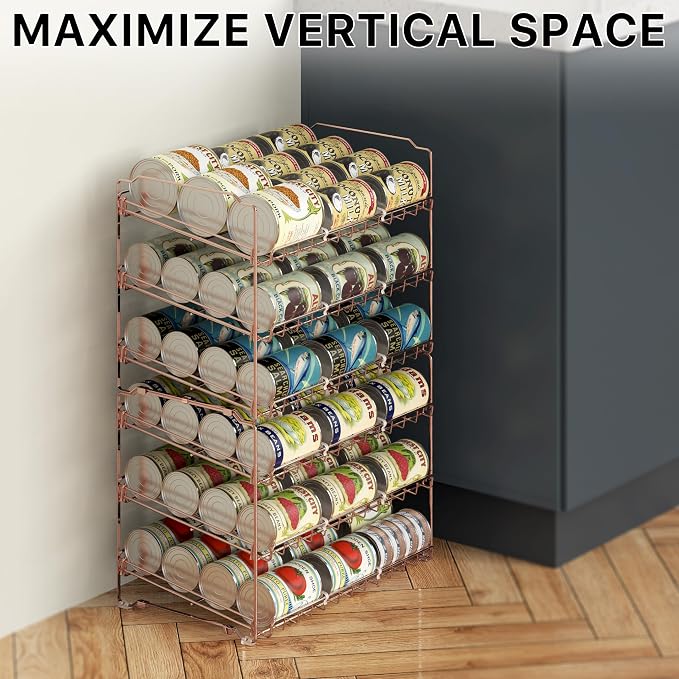 Simple Houseware Stackable Can Organizer Rack for Pantry/Cabinet – 11.5" D x 17" W x 13.75" H, Holds 36 Cans, 3-Tier Can Food Storage Dispenser, Rose Gold