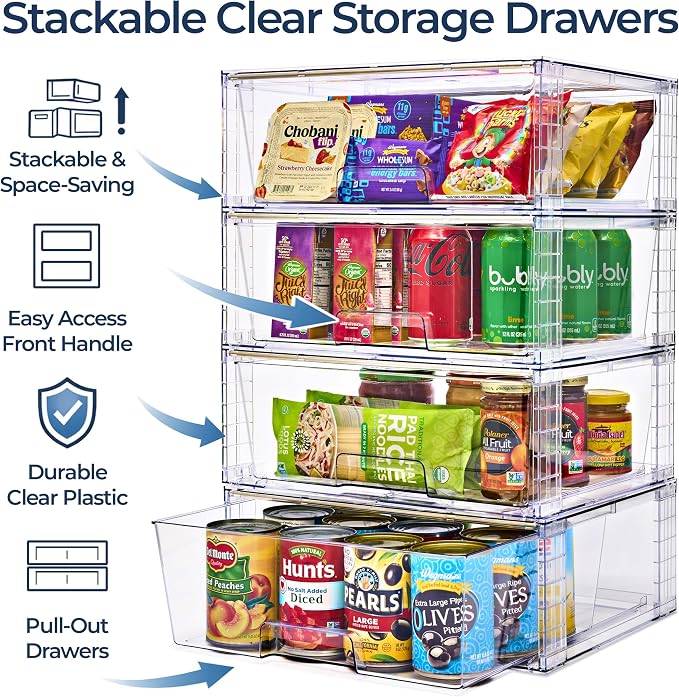 Sorbus Stackable Clear Storage Drawers, Pull-Out Organizer Bins – Large Plastic Drawer Organizers for Bathroom, Under Sink, Closet, Pantry & Kitchen Organization (10 Pack)