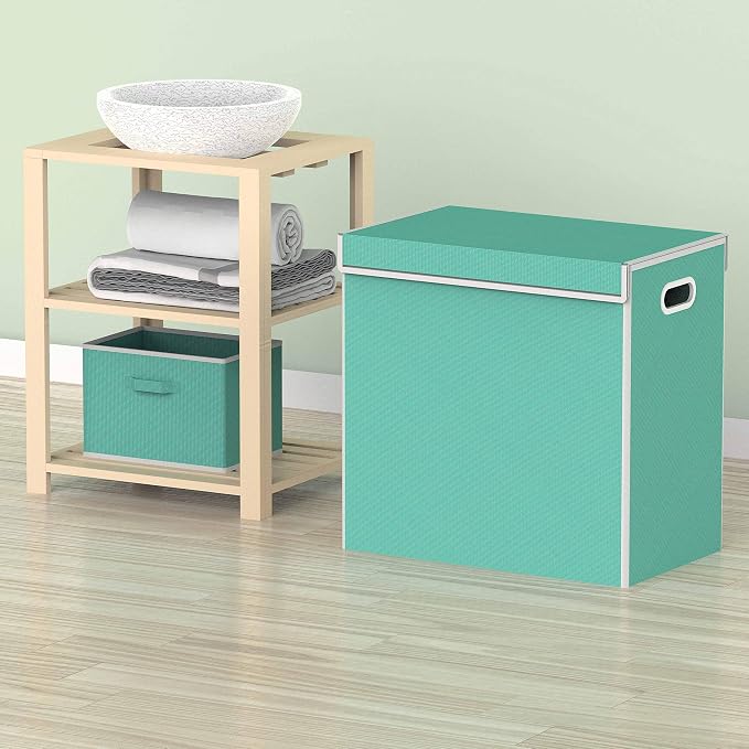 Simple Houseware Double Laundry Hamper with Lid & Removable Bags, Turquoise