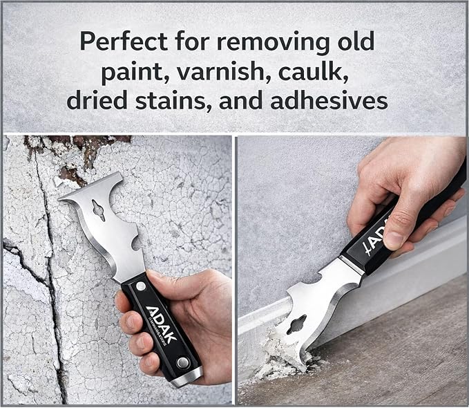 Adak 10-in-1 Paint Scraper and Painter’s Tool – Multi-Purpose Painter’s Knife, Putty & Spackle Scraper for Wood, Metal & Wall Repairs – Ideal for Painting, Cleaning & Finishing Jobs