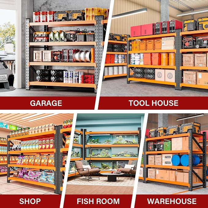48" Wide Heavy Duty Garage Shelving Units,3000LBS Deep Storage Shelves,Orange Metal Garage Shelves,Large Storage Rack,Steel Shelf,Industrial Shelving for Shop,Warehouse,Basement,48" W x 24" D x 70" H