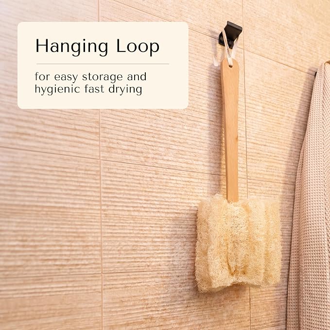 NAROA Natural Loofah with Handle | Back Scrubber for Shower | Exfoliating Bath Sponge on a Stick with Long Handle for Men and Women