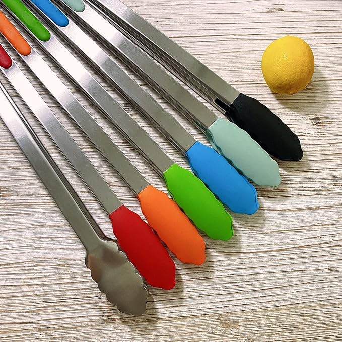 18 inch Extra Long Grill Tongs (1 orange + 1 mint green), with Silicone Tip Head, Stainless Steel Barbecue Tongs with Long Handle, Large Sized Food Tong, Extended Serving Tong
