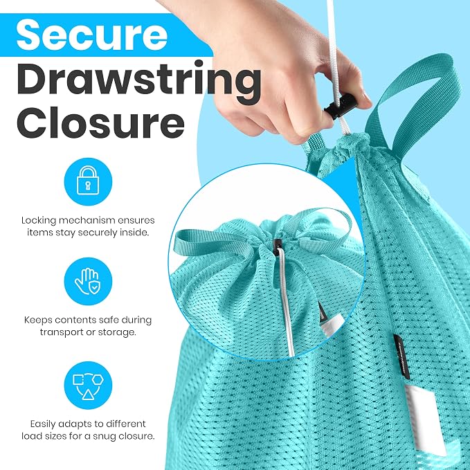 Handy Laundry Mesh XL Laundry Bag 24"x36" with Shoulder Strap, Teal | XL 24x36 Mesh Laundry Bag, Handles & Shoulder Strap, Breathable, Machine Washable, Dorm Travel Bedding, Teal