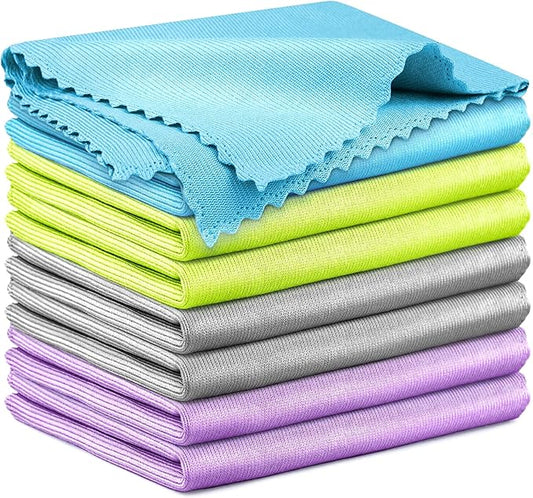 Airlab Glass Polishing Cloth Streak Free Miracle Cleaning Cloth Lint Free Microfiber Cleaning Rags for Glasses Kitchen Dish Mirrors Easy Clean, Pack of 8, 16" x 12", Multicolor