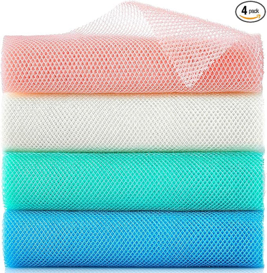 4 Pieces African Exfoliating Net, Long African Net Sponge, Nylon African Net Cloth, Exfoliating Washcloth, Body Scrubbers for Use in Shower, Back Scrubber Skin Smoothers for Bath (Multicolor 4)