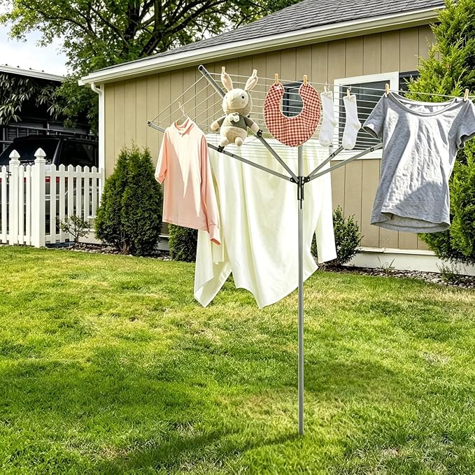 Umbrella Drying Rack Outdoor Umbrella Clothesline Rotary Retractable Clothes Line Adjustable Height 4 Arms Heavy Duty Clothesline Drying Rack 12 Lines with 165 Feet Clothes Line for Backyard