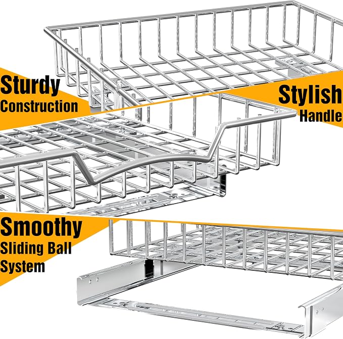 Simple Houseware Under Cabinet Pull Out Sliding Shelf Drawer, 21Dx14W | for Kitchen Organizer