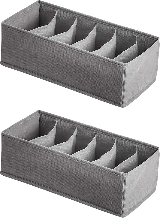 Amazon Basics Deep Drawer Organizer for Clothes, Collapsible Storage Boxes for Socks, Underwear and Baby Items, Set of 4, Gray | Pack of 2