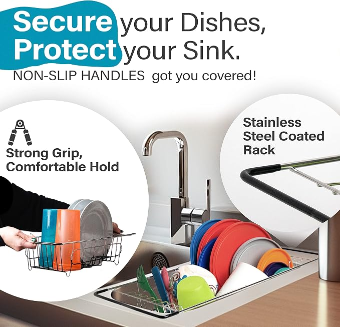 Better Houseware Over The Sink Dish Drying Rack, Space-Saving Stainless Steel Dish drainers for Kitchen Sink, Adjustable Sink Dryer Rack for Dishes