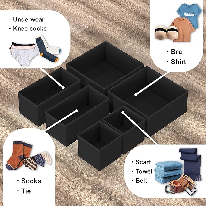 Simple Houseware Underwear Drawer Organizer, Set of 6, Black | for Lingerie/Undergarment/Bra/Panty/Sock/Onesie