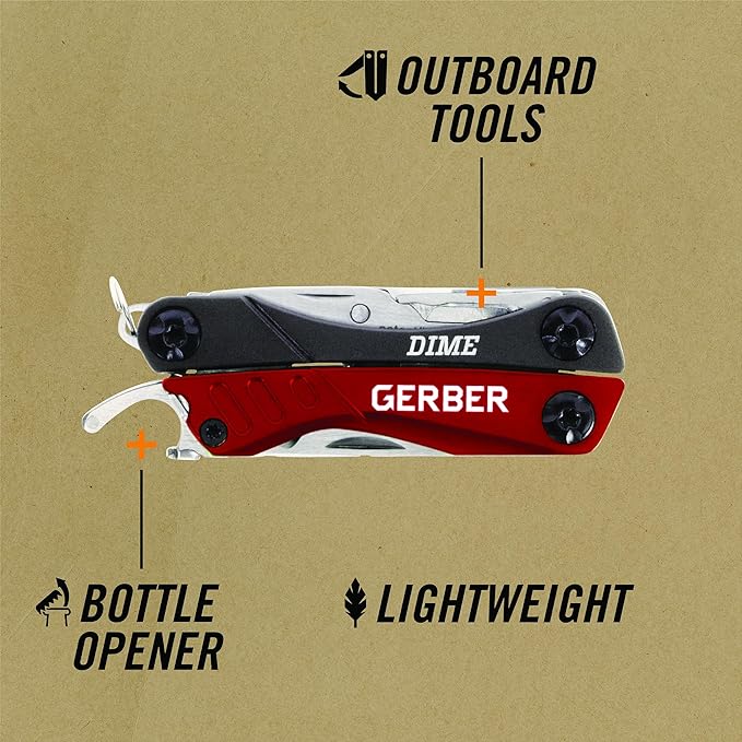 Gerber Dime 12-in-1 Mini Multitool Pliers, Pocket Knife, Bottle Opener, Red