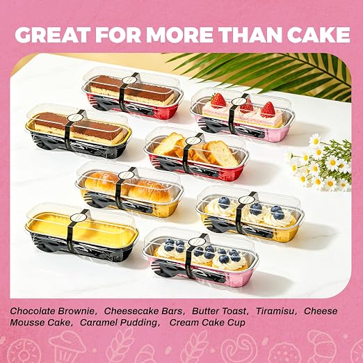 NPLUX Mini Cake Pans with Lids, Spoons and Stickers, 100 Pack 6.8 oz Assorted Color Disposable Aluminum Foil Baking Pans, Rectangular Mini Loaf Containers for Brownies, Cheesecake and Bake Sale