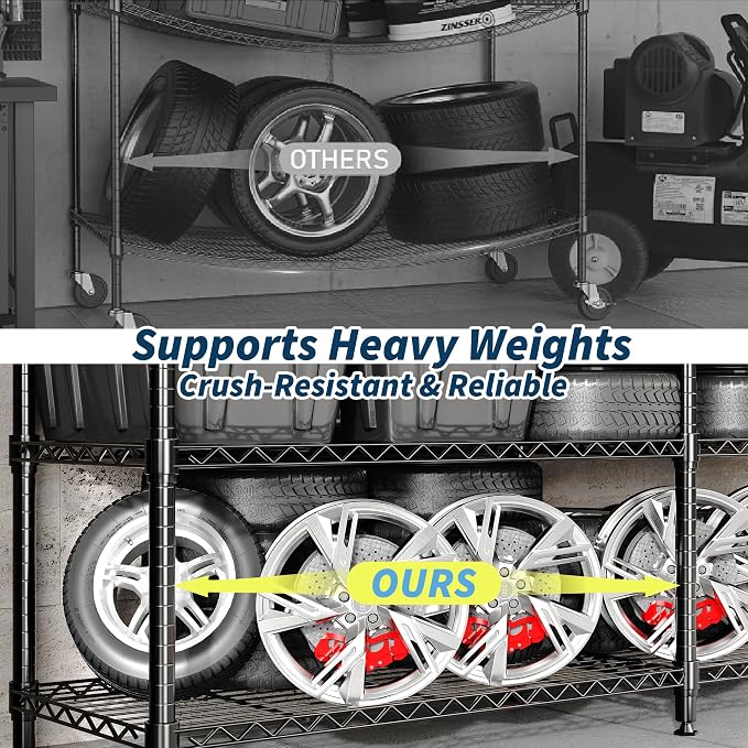 Garvee Metal Storage Shelves 4-Tier, Wire Shelving Rack 59"Wx13.8"Dx59.5"H, | Heavy Duty Load 1060LBS, Adjustable/L-shaped, Wire Rack, for Garage Kitchen Pantry Room Storage, Tool-Free Assembly, Black