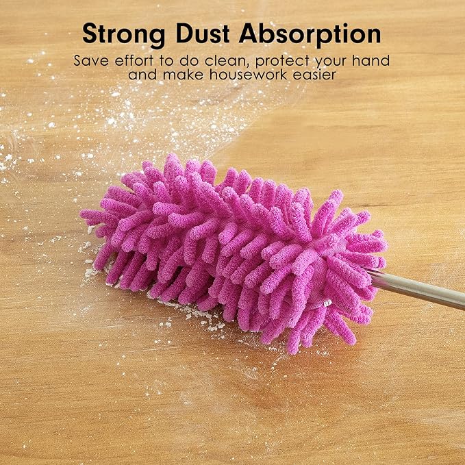 Duster for Cleaning, 10-29" Extension Pole, 2 Washable Heads, Purple | Microfiber Heads, Wet Or Dry, Detachable, Hand Washable, Easy Storage, For Cars, Offices, Windows, Furniture And Ceiling Fans