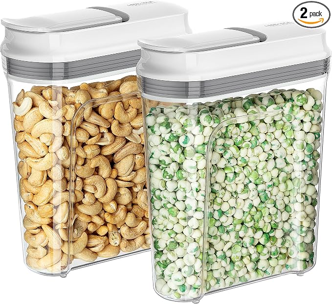 MR.SIGA Airtight Cereal Dispenser Set, Storage Containers for Dry Goods, Nuts, Beans, Snacks, BPA Free, 1.6 L / 1.69 Qt, Medium, Clear, 2 Pack