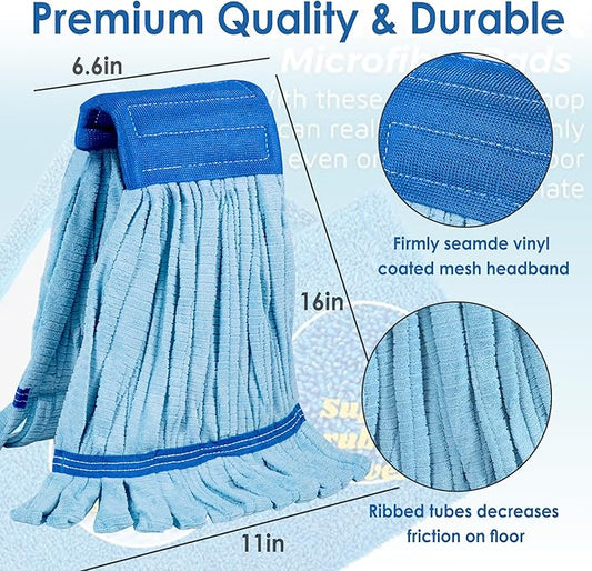 4 Pack - Large Microfiber Tube Mop 400GSM - Heavy Duty Industrial Wet Mop Head Refill,Commercial, Thick Fiber, Replacement Heads, Extra Absorbent